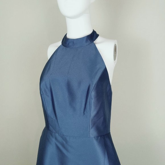 Alfred Sung Halter Neck Gown Dress Women's Size 18 Dusk Blue Satin Twill D772 - Picture 2 of 9